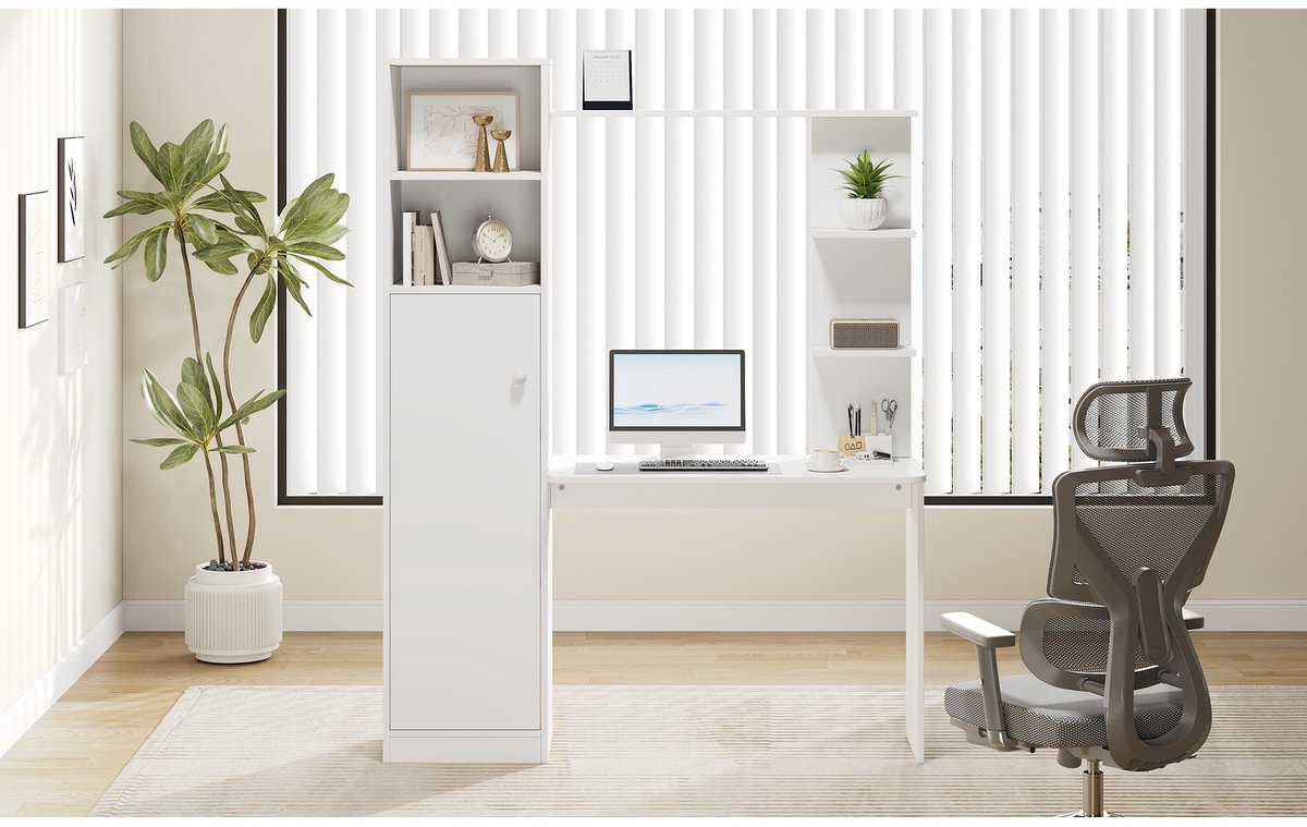 YYchan bureau - wit - 123,5 x 45 x 168,5 cm - met opbergruimte