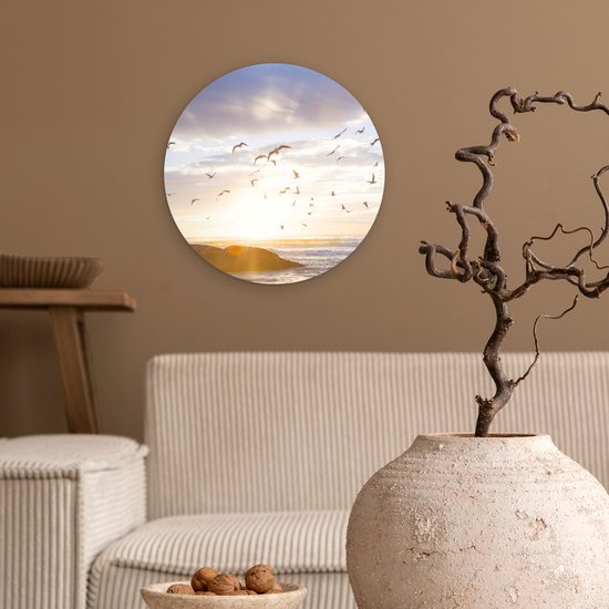 WallCircle® Wandcirkel 30x30 cm - Muurcirkel Kalm beeld van vogels bij zonsondergang - Muurdecoratie woonkamer - Wanddecoratie slaapkamer - Kamer decoratie accessoires - Ronde schilderijen