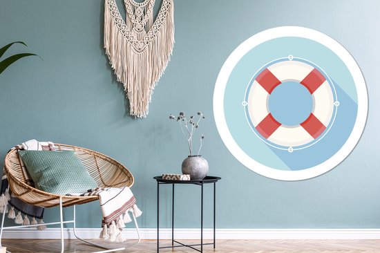 Illustration d'une bouée de sauvetage dans un cercle bleu Cercle mural aluminium ⌀ 120 cm - impression photo sur cercle mural / cercle vivant / cercle de jardin (décoration murale)