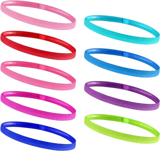 Sporthoofdband, dunne sporthoofdband, 9 stuks, antislip, elastische hoofdbanden, sport, dunne hoofdbanden voor mannen, vrouwen, kinderen