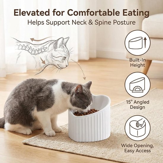 Verhoogde en schuine kom voor katten, keramische kattenbak, hoog, kantelbaar, anti-braken, voerbak voor katten, kattenvoerbak, kattenvoerbak, kattenbak, vaatwasmachinebestendig, 180 ml — afbeelding 2