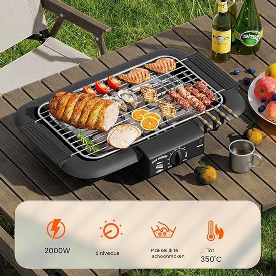 Damenzo - Grill - Elektrische bbq - Bbq - Electrische barbecue tafelmodel - Elektrische grill - 1800W - 48 × 32 × 9 cm - Zwart van damenzo — afbeelding 4