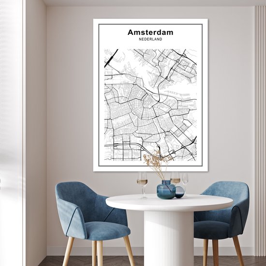 Affiche Plan de la ville - Zwart Wit - Amsterdam - 90x120 cm