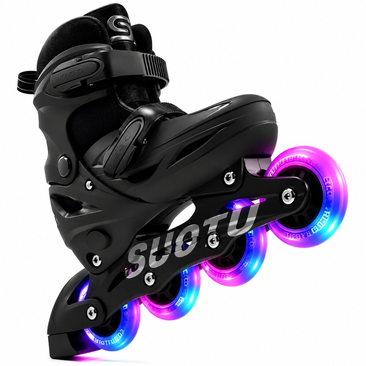 Suotu Skeelers - Inlineskates Verstelbaar - Lijn: S78 - Skeelers meisjes en jongens - Maat: EUR 28-30 - Lichtgevende wielen - Zwart - S