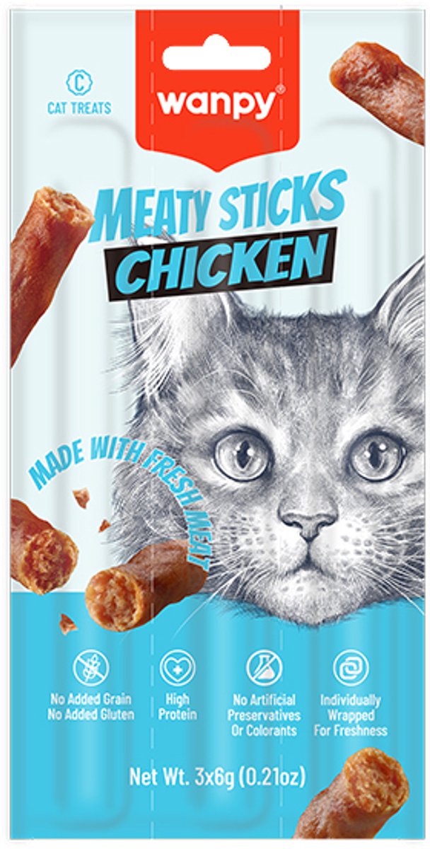 Wanpy - Vleessticks - Kip - Kattensnack - 15 x 3 sticks