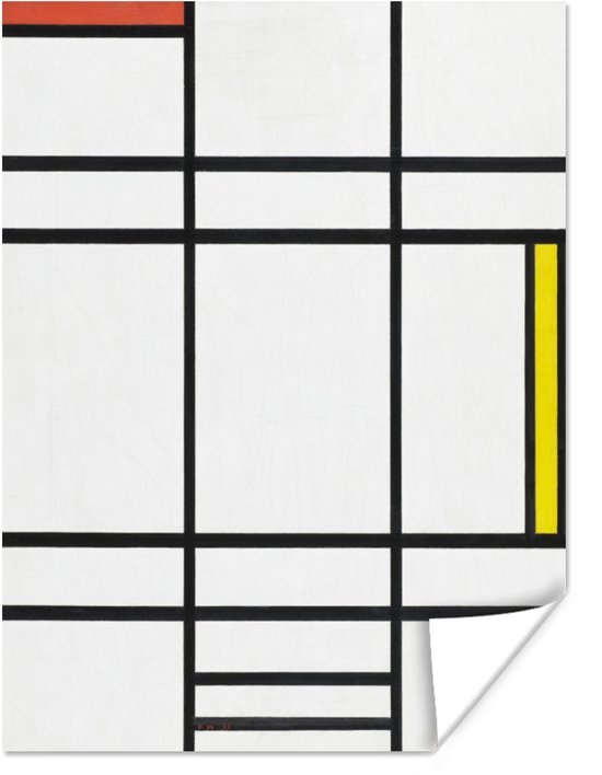 Poster 60x80 cm - Compositie in wit, rood en geel - Piet Mondriaan - Posters - Kamer decoratie - Wanddecoratie woonkamer - Muurdecoratie slaapkamer