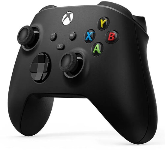 Zwarte Xbox controller met gekleurde A, B, X, Y knoppen, close-up.