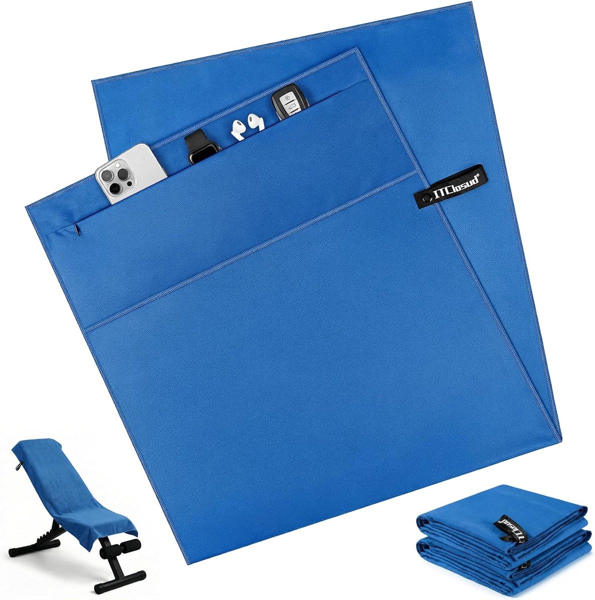 Microfibre Towel, 120 x 50 cm, Pack of 2 Fitness Towels with Zip Compartment, Quick Drying and Highly Absorbent - ShopVlot
