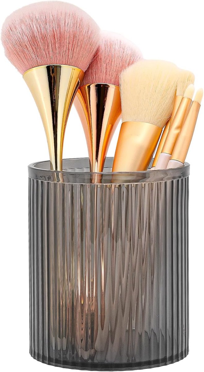 DASITON Large Capacity Makeup Brush Holder, Acrylic Makeup Brush Cup, Vintage Striped Makeup Brush Holder for Vanity - ShopVlot