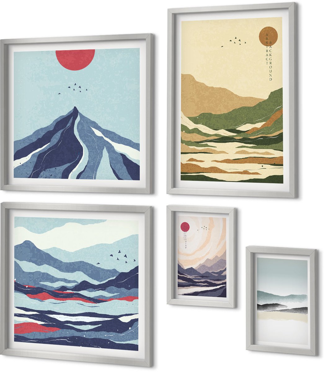 Coloray 5-Delige Schilderij Set - Stijlvolle Schilderijen Met Abstracte Motieven Van Henri Matisse - 20 x 30 cm - Wanddecoratie - Schilderijen Set - Interieur