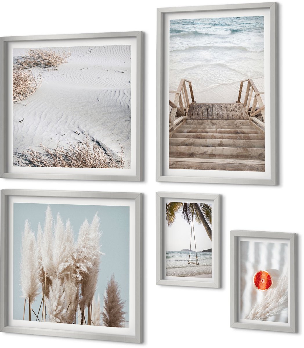 Coloray 5-Delige Schilderij Set - Landschap Met Grassen En Bloemen In Warme Tinten. - 20 x 30 cm - Decoratieve Schilderijen - Woonkamer - Interieur - Interieur Decoratie