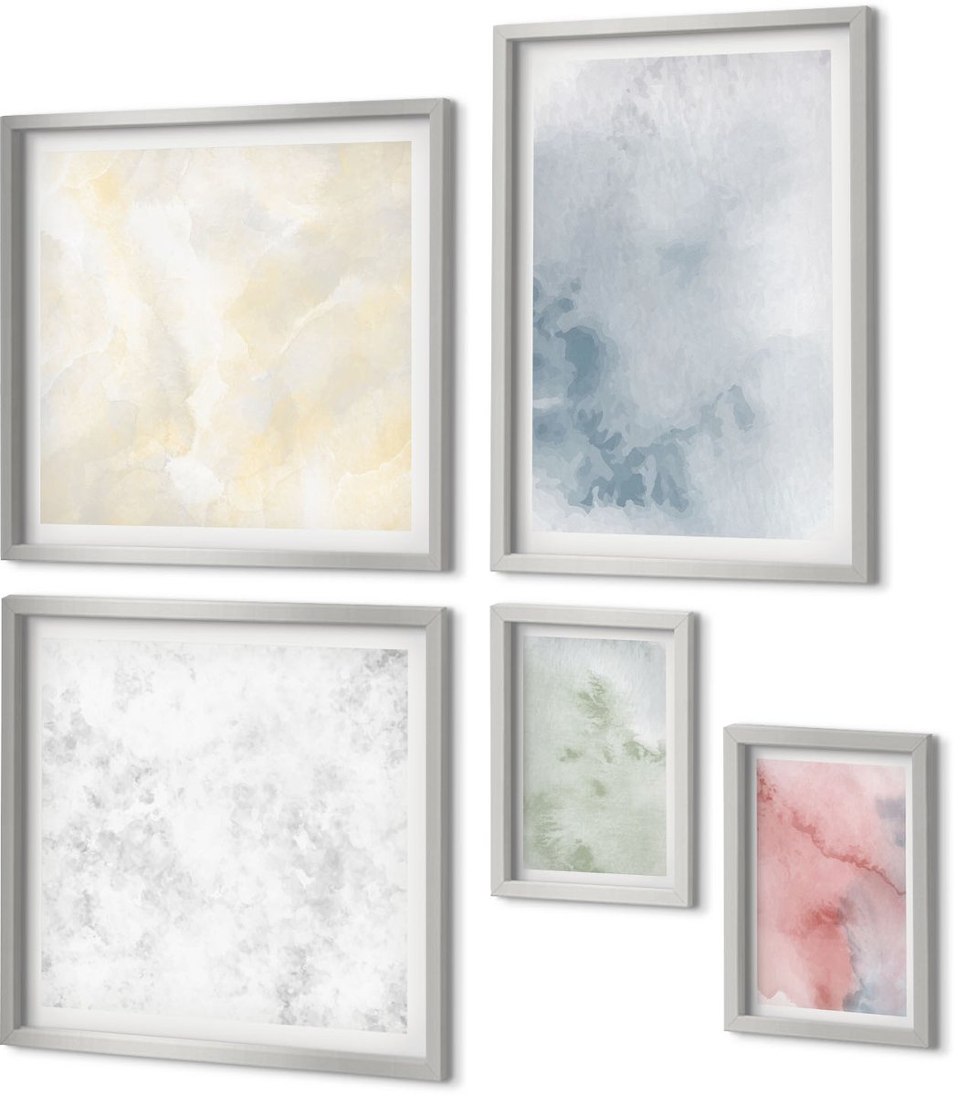 Coloray 5-Delige Schilderij Set - Abstracte Bloemenpatronen En Geometrische Vormen - 20 x 30 cm - Muurdecoratie - Decoratieve Schilderijen - Wohnzimmer