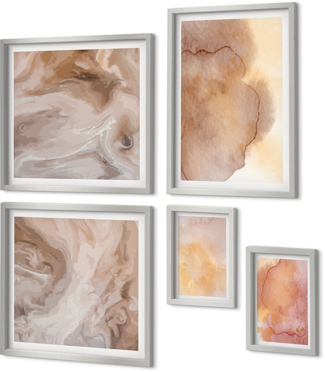 Coloray 5-Delige Schilderij Set - Minimalistische Stijl Met Botanische Motieven - 20 x 30 cm - Muurdecoratie - Wanddecoratie - Slaapkamer - Moderne Wanddecoratie