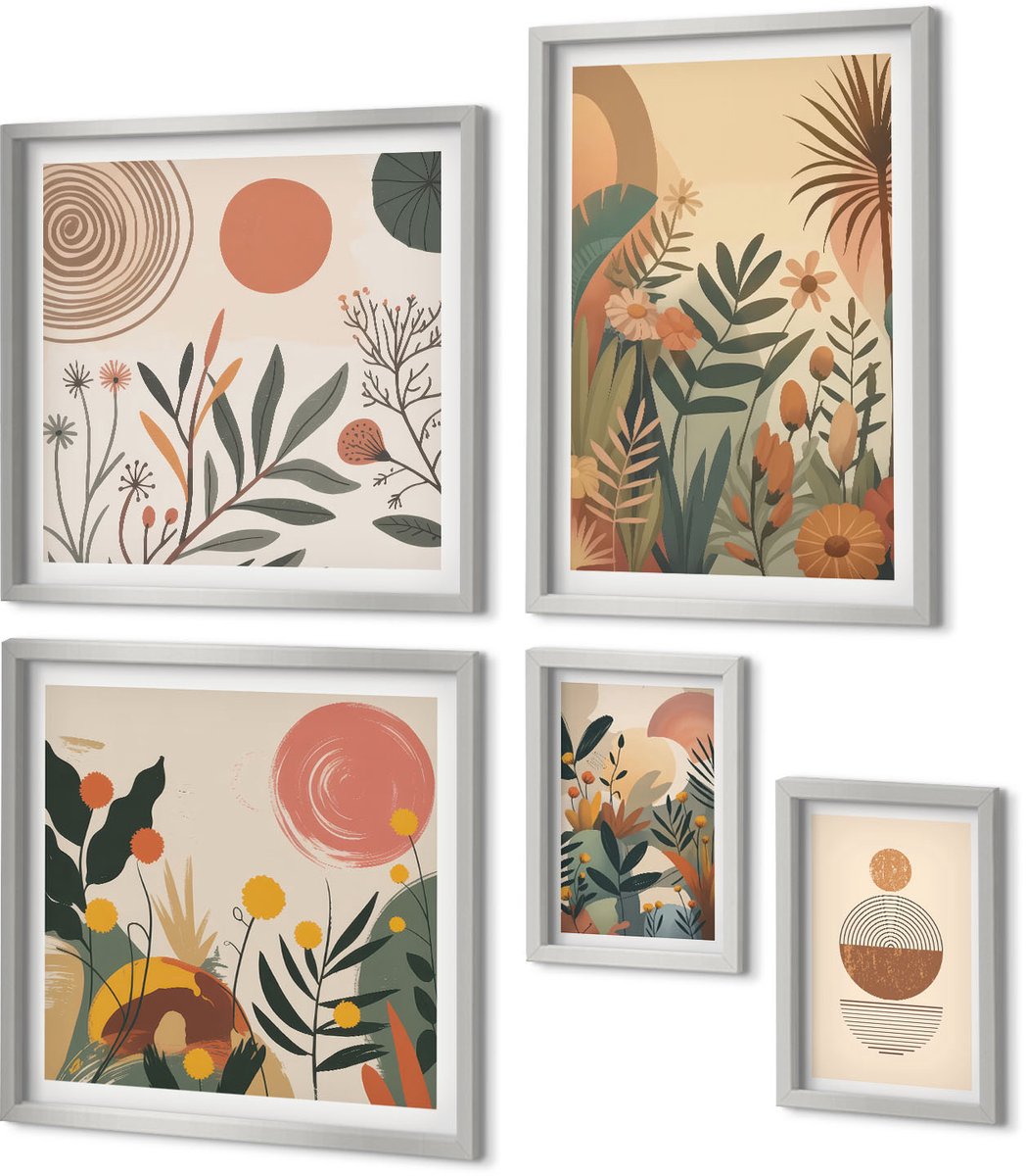 Coloray 5-Delige Schilderij Set - Citroenen Aan Takken Met Blauwe Bladeren - 20 x 30 cm - Wanddecoratie - Moderne Interieurdecoratie - Woonkamer Decoratie