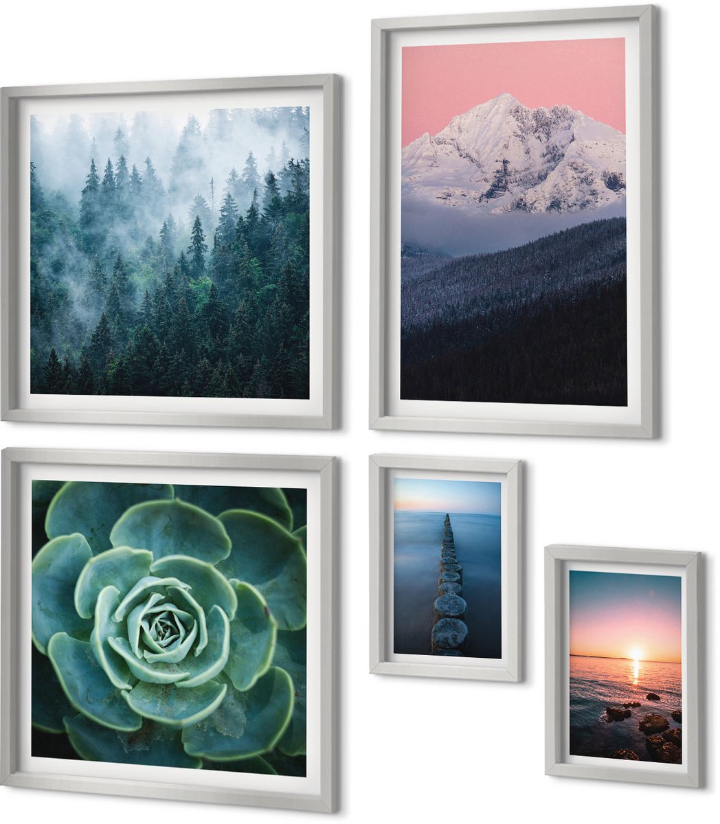 Coloray 5-Delige Schilderij Set - Watervallen In De Bergen Met Prachtige Natuurlijke Landschappen - 20 x 30 cm - Muurdecoratie - Interieur Decoratie