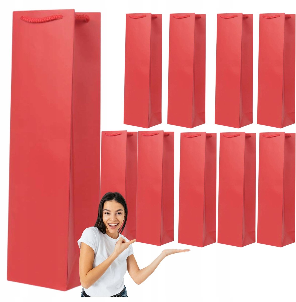 Luxe Rode Wijntas Mat Laminatie 11x9x40cm - 10 Stuks