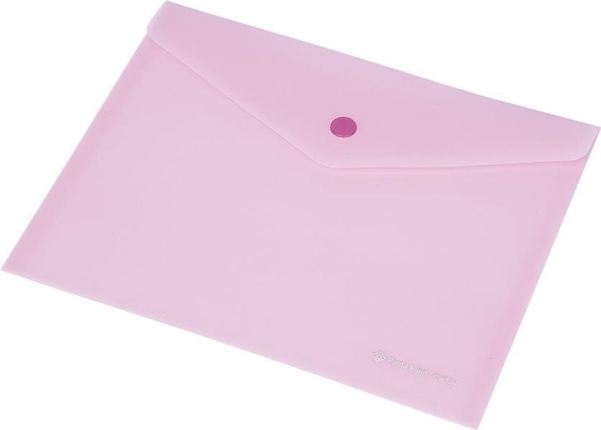 Pastel roze A4 documentenmap met drukknoopsluiting