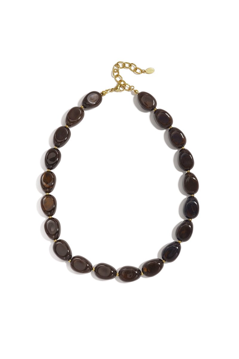 Vespera - Kralen Ketting - Acryl - Stainless Steel - - donkerbruin