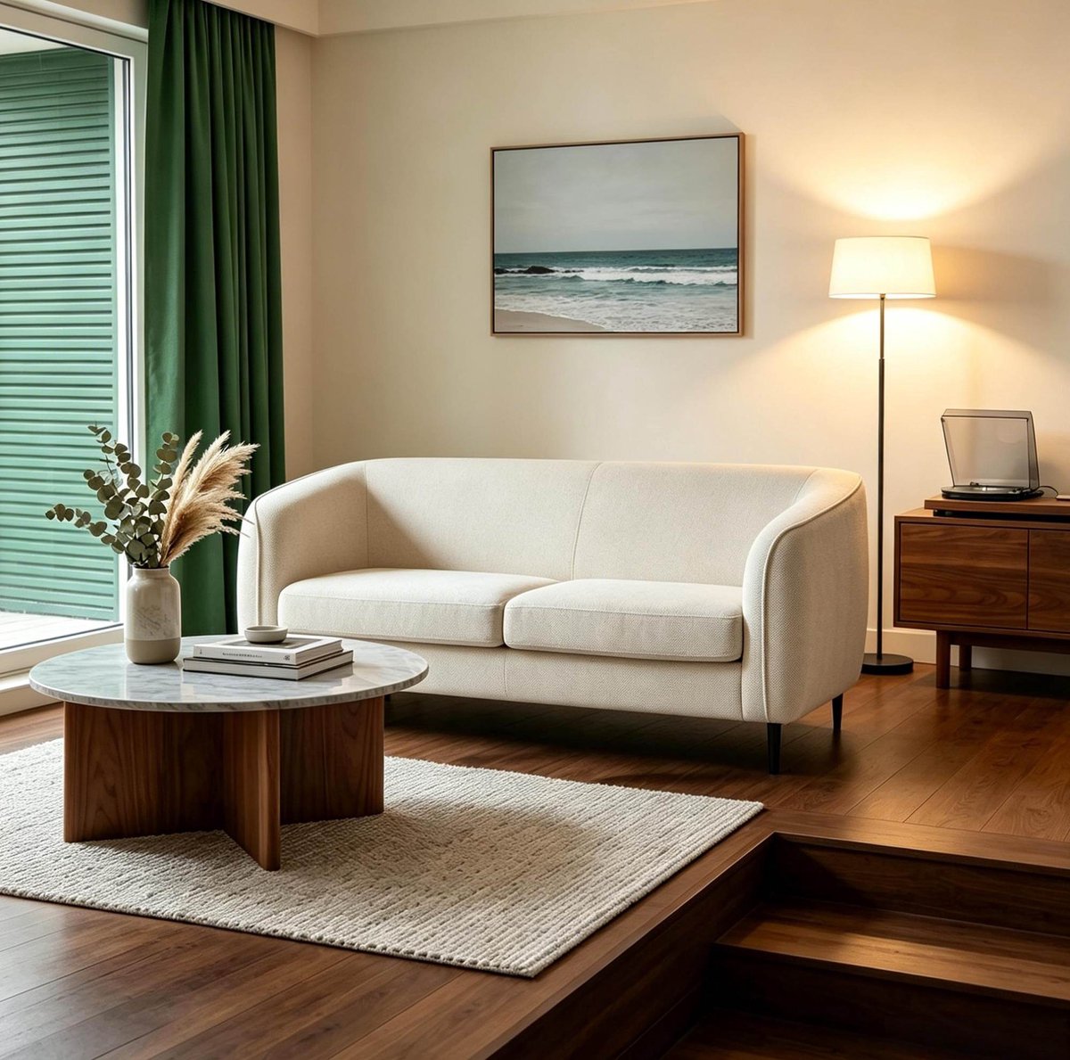 DESMIU Bank - 2-Zits - Moderne Gebogen Vorm Met Zachte Fluwelen Bekleding En Metalen Poten - Voor Woonkamer En Lounge - Polyester - Beige