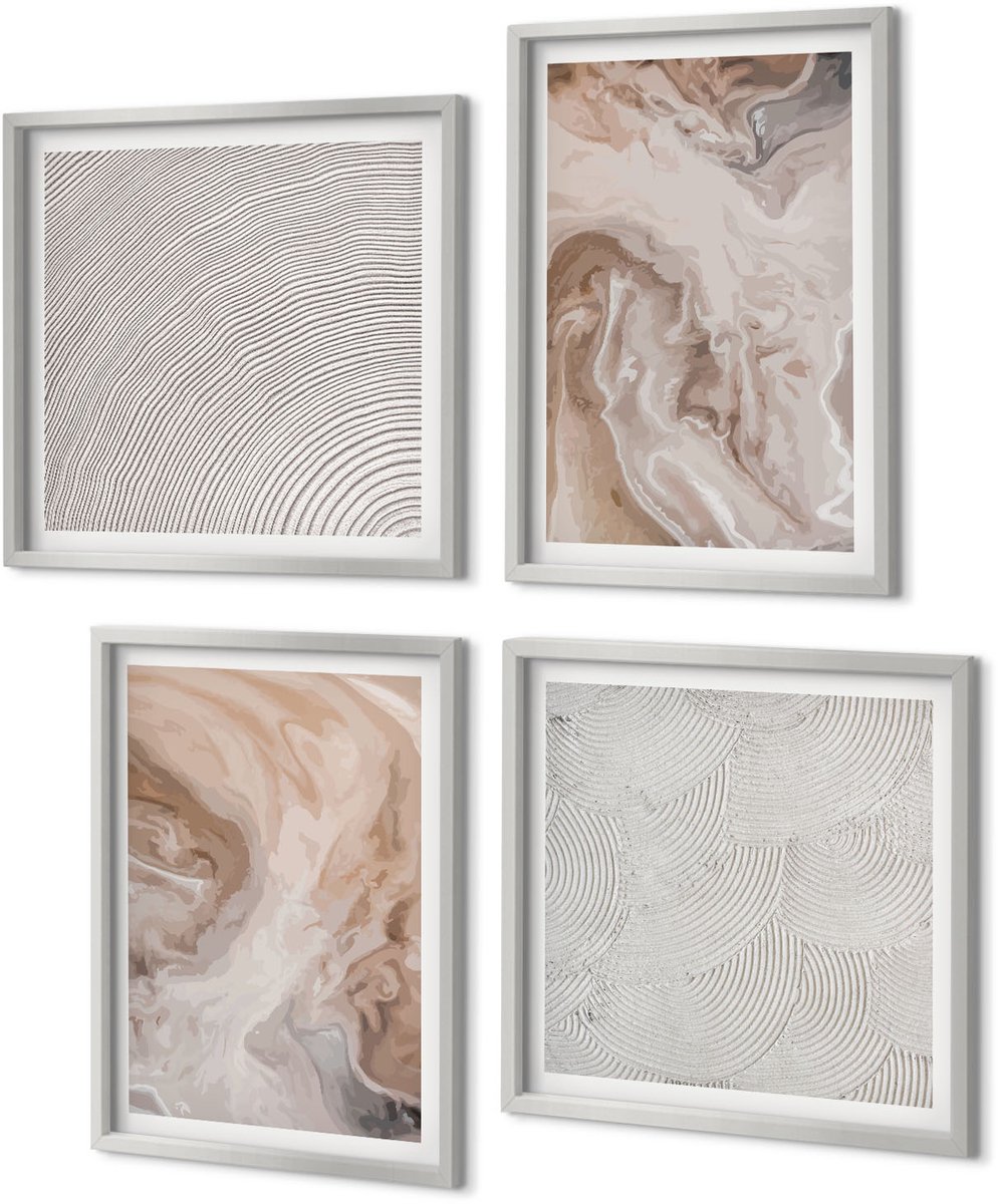 Coloray 4-Delige Schilderij Set - Abstracte marmerpatronen, steentexturen - 40 x 40 cm en 40 x 60 cm - Muurdecoratie - Wanddecoratie - Slaapkamer