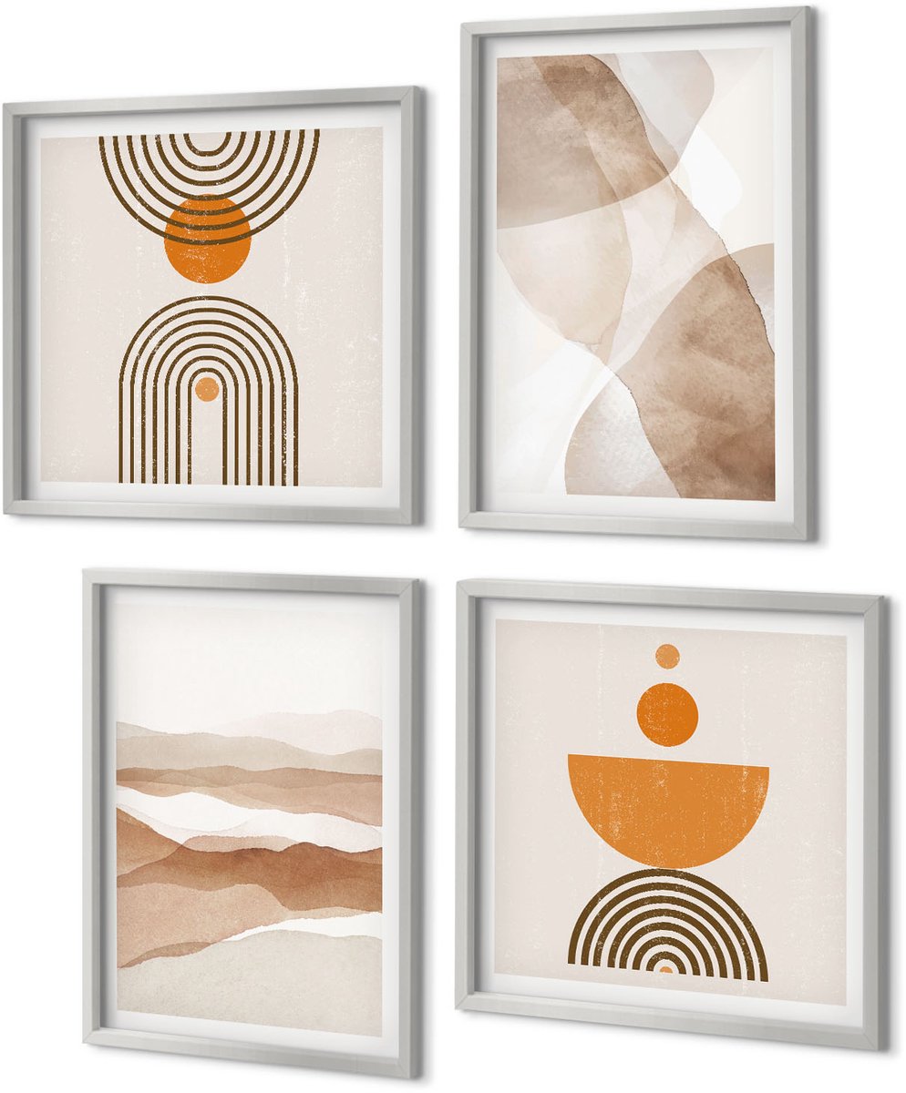 Coloray 4-Delige Schilderij Set - Structuren in verschillende tinten minimalisme - 40 x 40 cm en 40 x 60 cm - Wanddecoratie - Schilderijen Set - Kantoor - Moderne Wanddecoratie