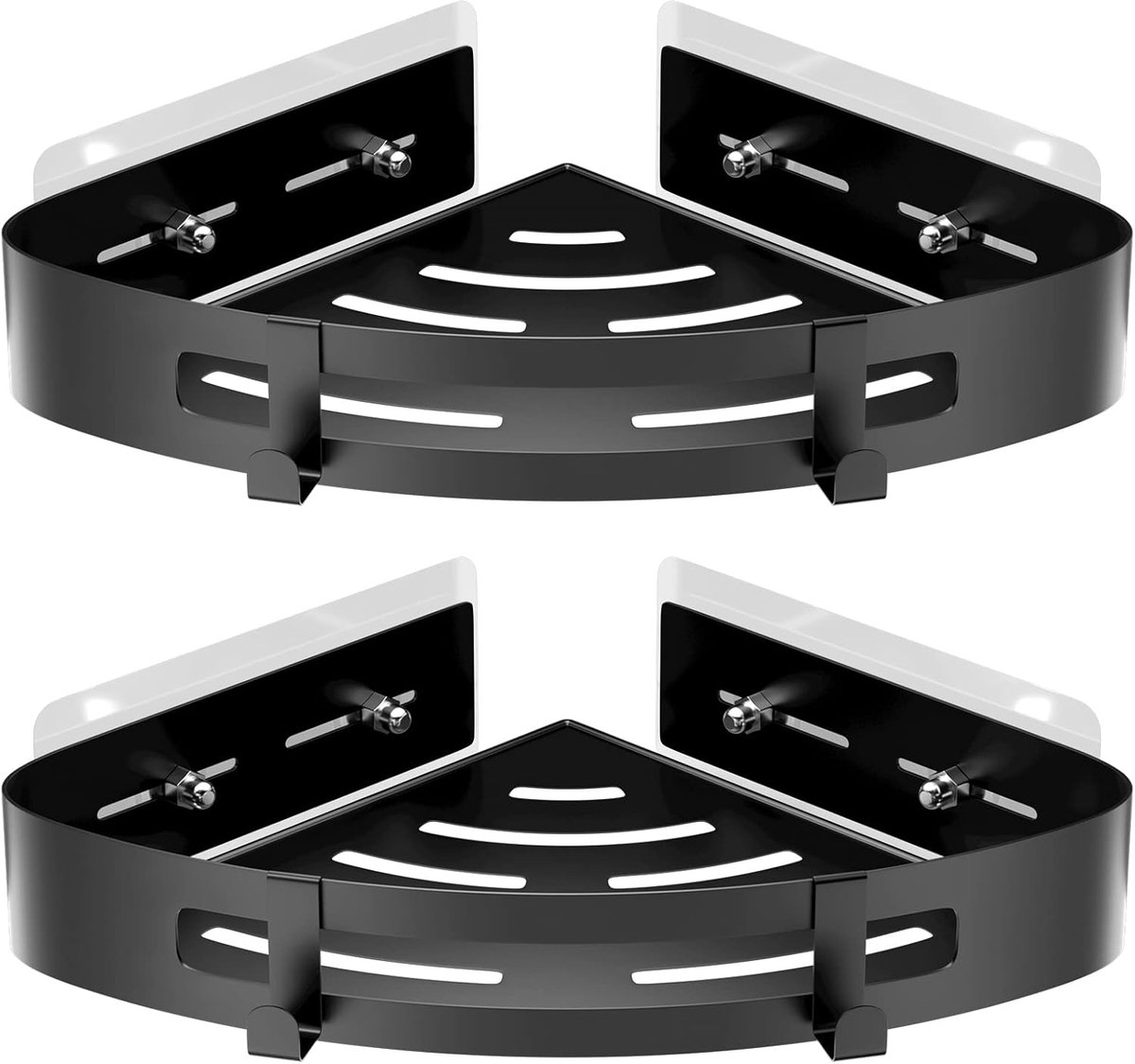 Uootach Hoekdoucheplank, zonder boren, van aluminium, hoekdoucheplank met haken, badkamerorganizer, ideaal voor - ShopVlot