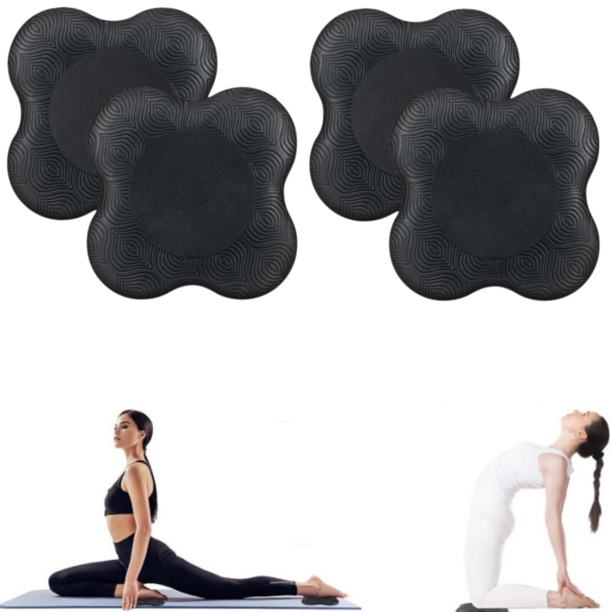 4 stuks - Yoga kniebeschermers - Antislip yogamat - Oefenbalansmat - Voor yoga, fitness, stretchen en bescherming van knieën, ellebogen en enkels - Zwart - 20x20 cm - Geschikt voor yoga, pilates, tuinieren