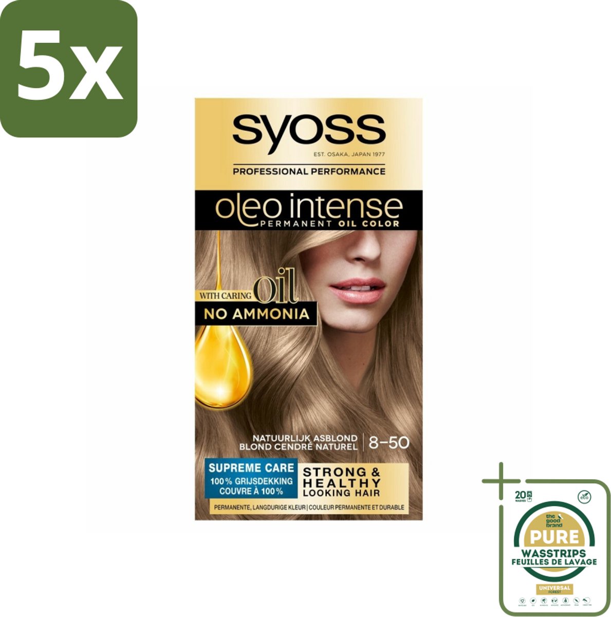 5 x SYOSS - Oleo Intense 8-50 - Haarverf - Permanente Haarkleuring - Natuurlijk Asblond - Langdurige Kleur - Grootverpakking - Haarverf - Permanente Haarkleuring - Olie-formule - Grijsdekking - Haarverf Zonder Ammoniak