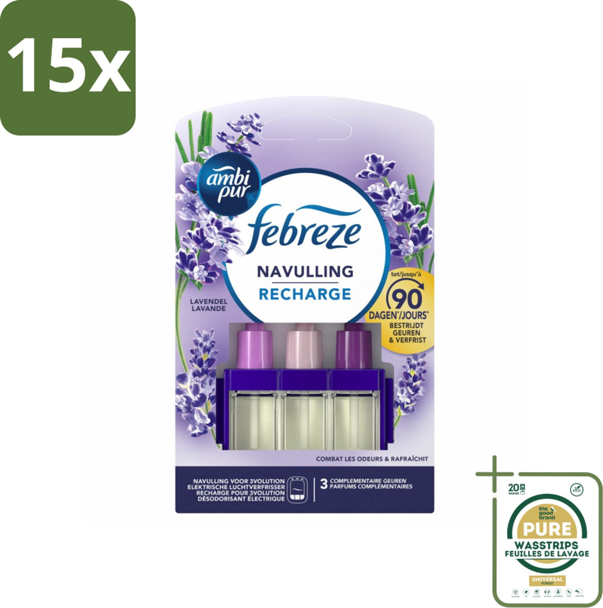 15 x Ambi Pur - 3Volution - Navulling - Lavendel - 20 ml - Grootverpakking - Geurverspreider - Lavendel - Frisheid - Geurblindheid - Nare Geuren