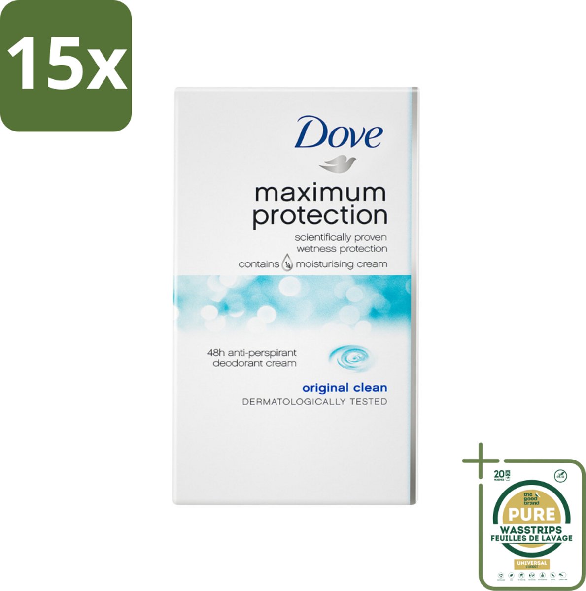 15 x Dove Deodorant Stick - Maximum Protection - Original Clean - 45 ml - Grootverpakking - Anti-transpirant Stick - Deodorant Stick - Maximum Protection - Anti-transpirant - Zweet En Geur