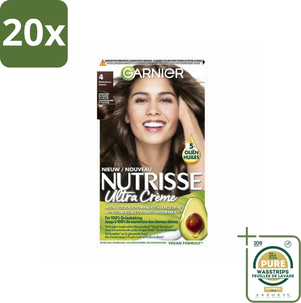 20 x Garnier - Nutrisse Ultra Crème 4 - Haarkleuring - Middenbruin - Intens Voedend - Permanente Kleur - Grootverpakking - Haarverf - Voedend Haarverf - Permanente Haarkleur - Grijsdekking - Haarverf Middenbruin