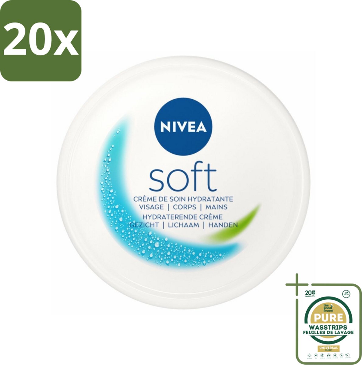 20 x NIVEA - Crème - Zachte Pot - Hydraterend - Gezicht, Lichaam, Handen - 200 ml - Grootverpakking - Hydraterende Crème - Gezichts- En Lichaamscrème - Zachte Huid - Vitamine E - Jojoba-olie