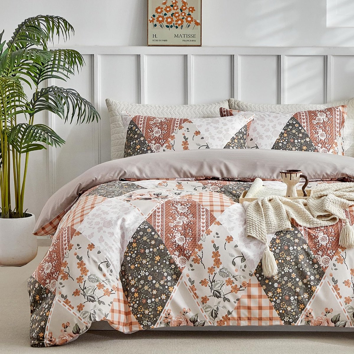 Dekbedovertrekset 240x220 cm - Microfiber Beige - Reversible Patchwork - Creëer een warme sfeer - ShopVlot