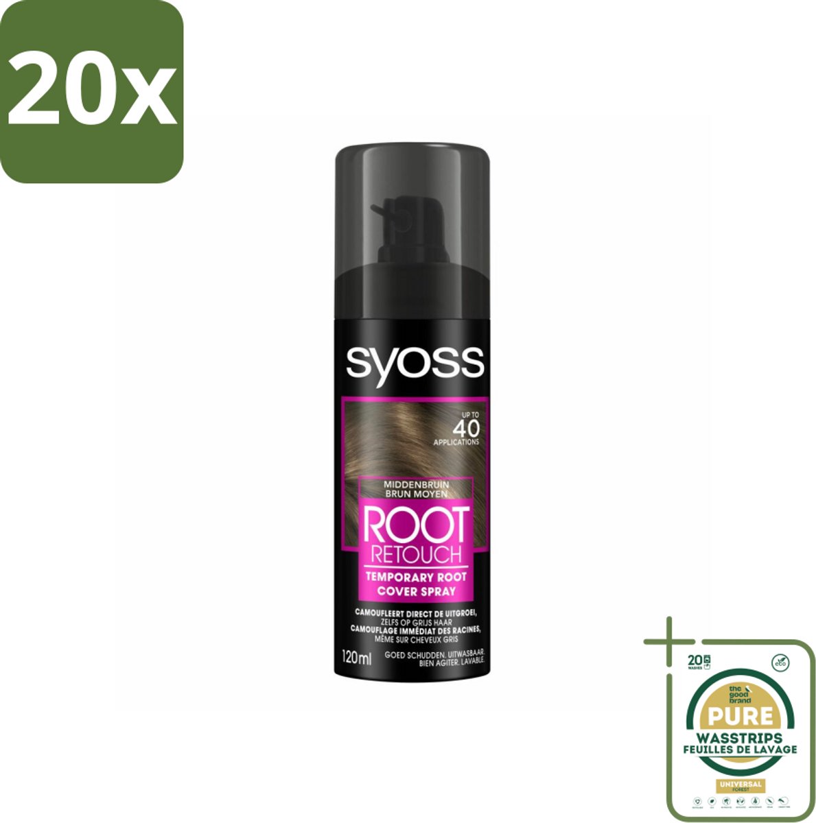 20 x SYOSS - Uitgroeispray Middenbruin - Directe Grijsdekking - Grootverpakking - Uitgroeispray - Middenbruin - Grijsdekking - Tijdelijke Kleur - Haarkleur