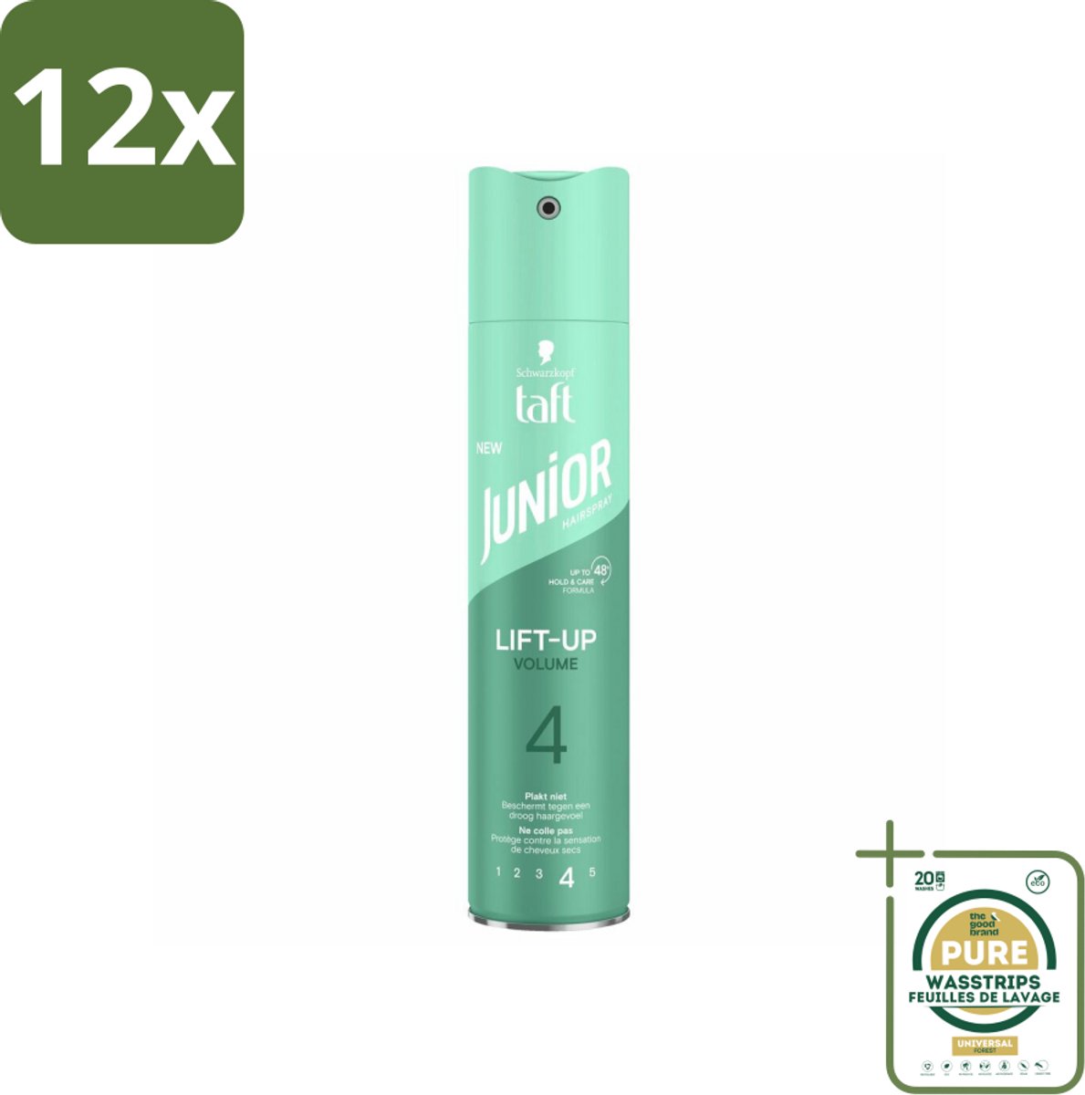 Taft - Lift-Up Volume 4 - Haarspray - Extra volume voor kids - 250 ml - Voordeelverpakking - 12 stuks - Taft Junior - Kinderhaarspray