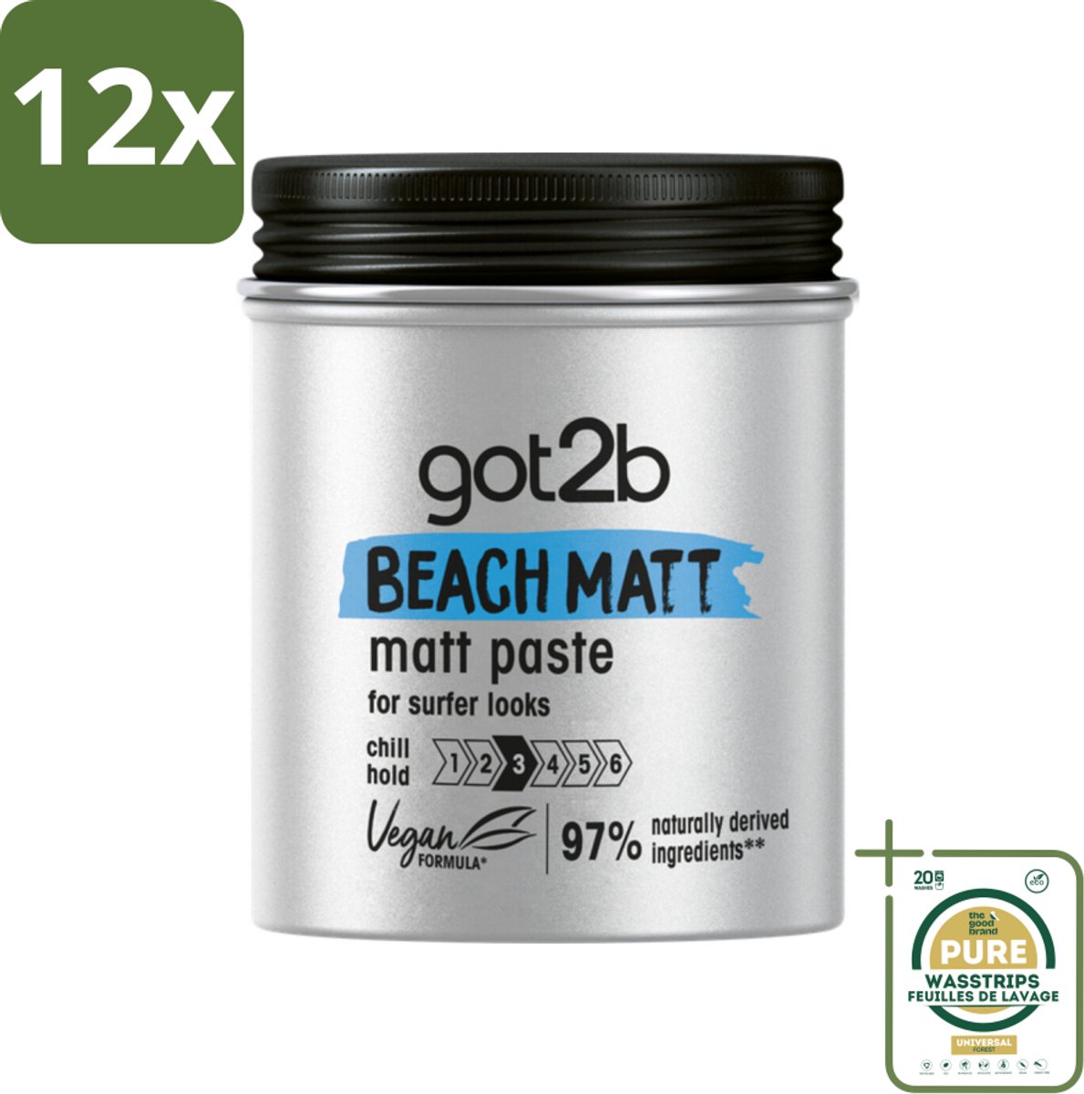 Got2B - Styling Paste - Beach Matt - 100 ml - Voordeelverpakking - 12 stuks - Surfer look - Natuurlijke styling