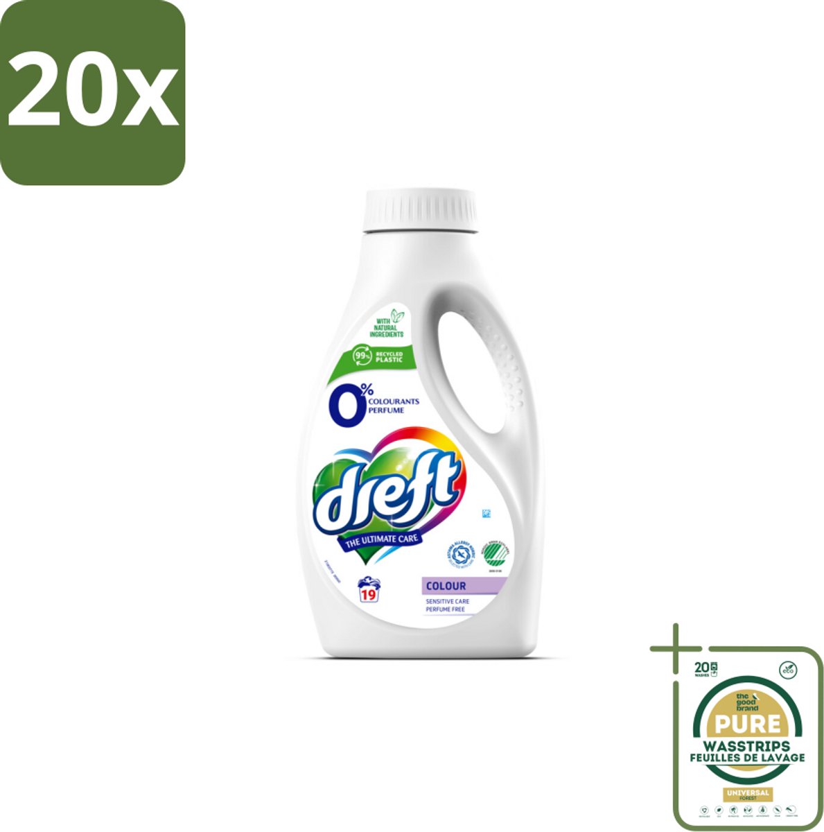 20 x Dreft - Vloeibaar Wasmiddel - 0% Gekleurde Was - Hypoallergeen - 19 Wasbeurten - Grootverpakking - 0% Gekleurde Was - Hypoallergenisch Wasmiddel - Gevoelige Huid - Natuurlijk Wasmiddel - Parfumvrij Wasmiddel