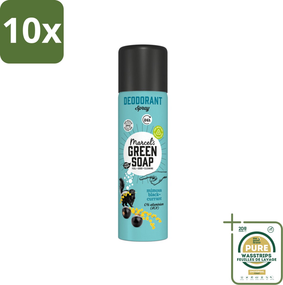 10 x Marcel's Green Soap - Deodorant Spray - Mimosa & Blackcurrant - Langdurige frisheid - 150 ml - Grootverpakking - Deodorant Spray - Mimosa Blackcurrant - Langdurige Frisheid - Natuurlijke Geur - Vegan