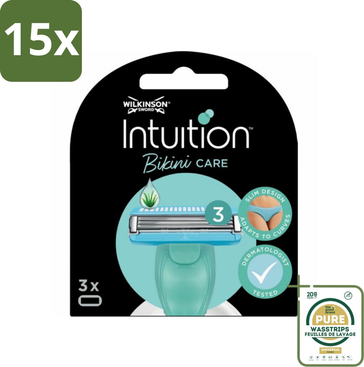 15 x Wilkinson Intuition - Navulmesjes - Bikini Care Duo - Praktisch - 3 mesjes - Grootverpakking - Intieme Zone Scheren - Bikini Care - Gevoelige Huid Scheren - Navulmesjes - Scheren Voor Vrouwen