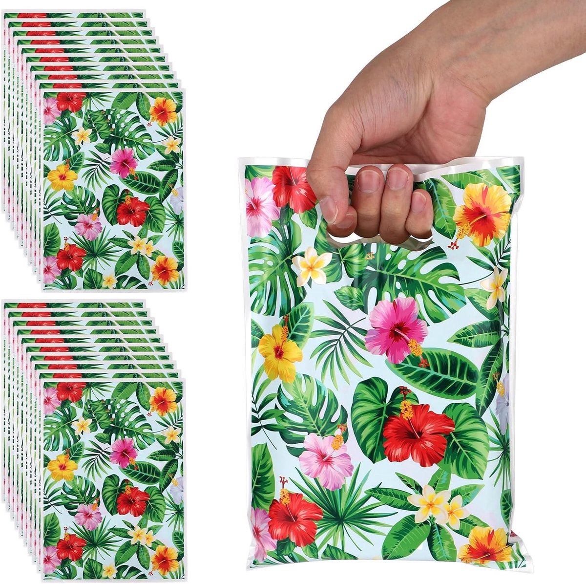 Tropische Bloem Cadeauzakjes - Kleurrijk - 25 x 18 cm - Stevige Parelmoerfilm - Voor Feestjes en Cadeaus