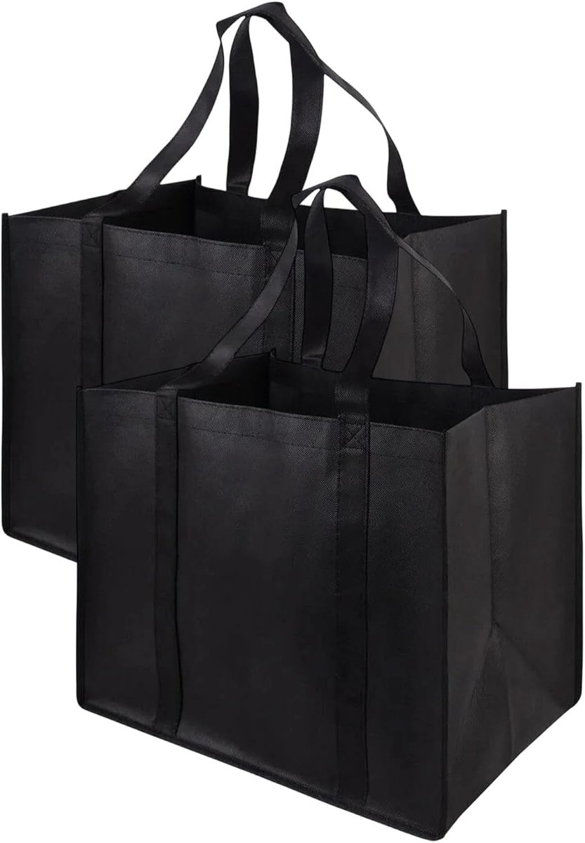 Boodschappentassen - Zwart - 41 x 26 x 33 cm - Herbruikbaar en Opvouwbaar - Voor Winkelen en Reizen