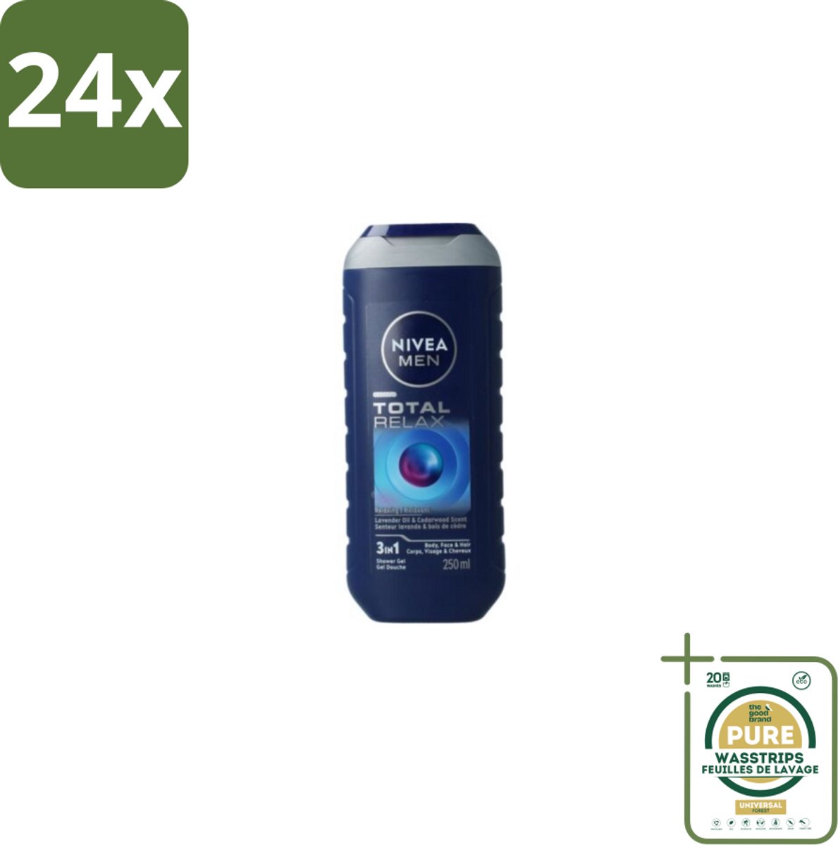 NIVEA MEN - Douchegel - Total Relax - 250 ml - Voordeelverpakking - 24 stuks - Gezicht - Haar