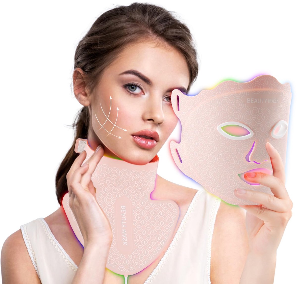 Gezichtsmasker LED - Lichttherapie Masker - Huidverbetering Thuis - 7 Kleuren Lichttherapie - Gezicht Nek - Roze