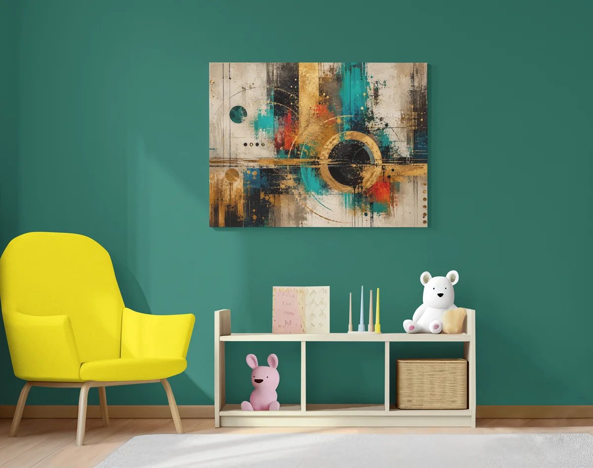 Canvas Schilderij Abstract - Gouden Cirkels - Moderne Kunst - Wanddecoratie - 100 x 75 cm
