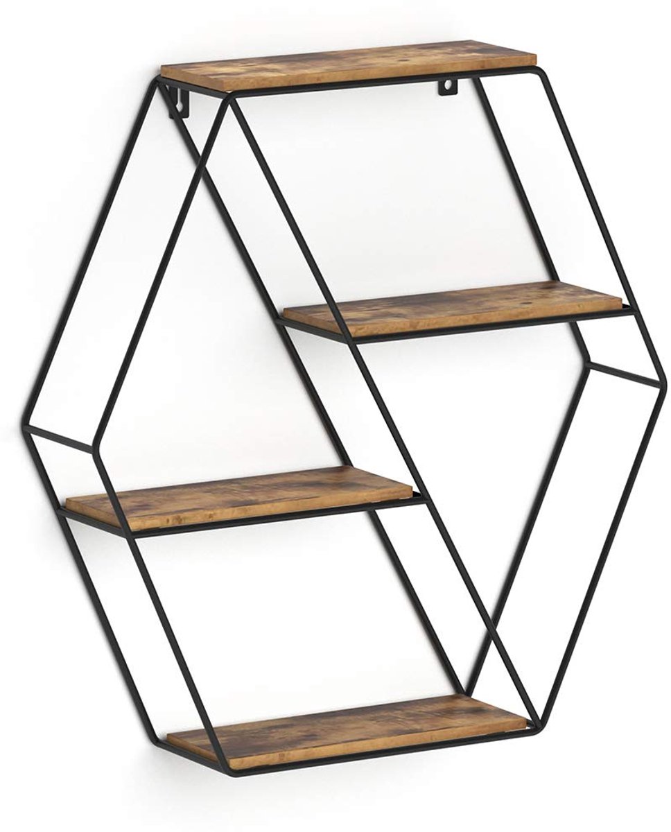 Famanu – Wandrek in antiek hout, hoekvorm, 51 x 52 cm, voor decoratie en opslag