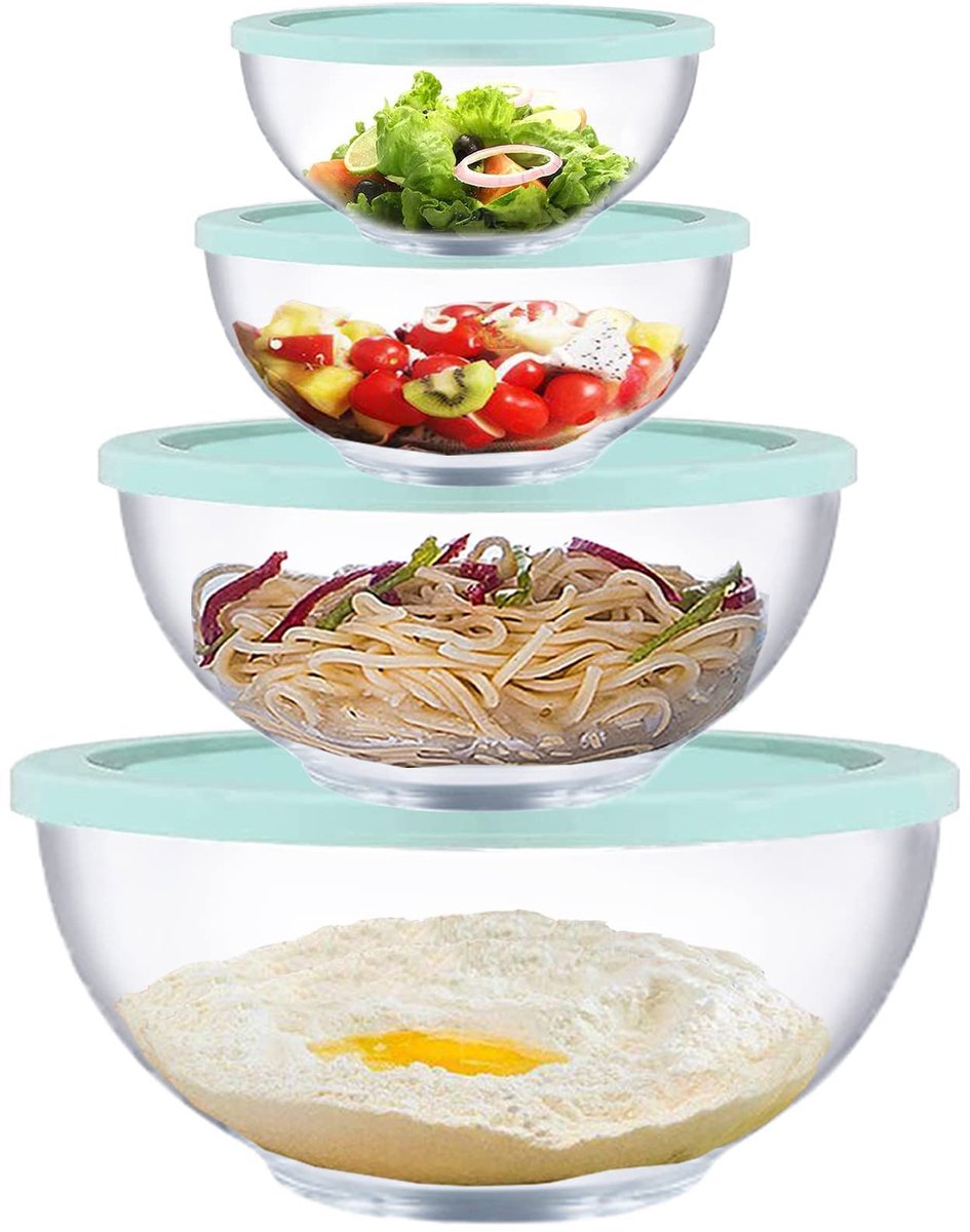 Famanu – Set van 8 glazen mengkommen met deksels, 0,5L, 1,0L, 2,0L en 3,5L, hoge borosilicaat magnetronkommen voor koken en serveren