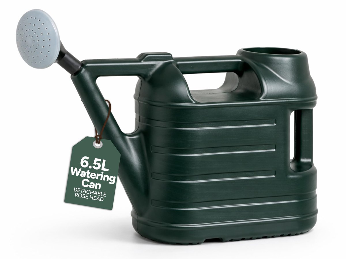 Famanu – Gieter voor buiten, 6,5 L, ideaal tuingereedschap voor het besproeien van planten, lichtgewicht, groen