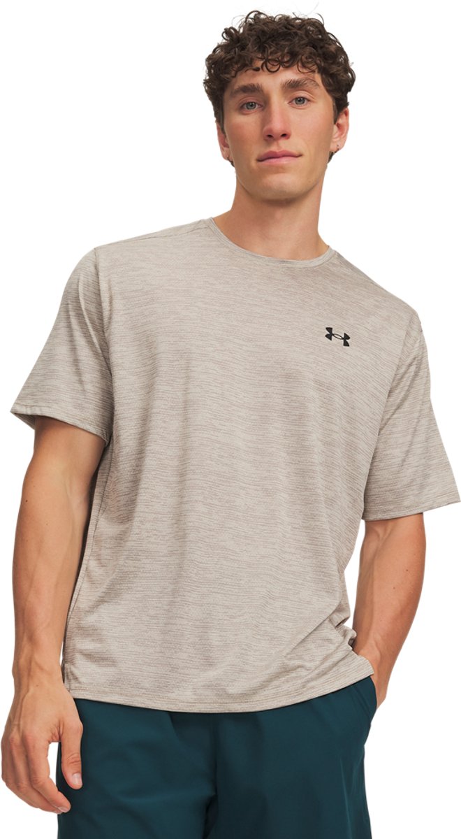 Under Armour UA Tech Vent SS-BRN Heren Sportshirt - Timberwolf Taupe - Ultimate Zwart