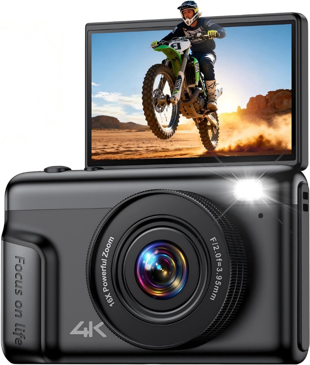 DYVNS® Handycam - Videocamera - Filmcamera - Vlog Camera voor Beginners - 4K - Flip Schem - 16x Zoom