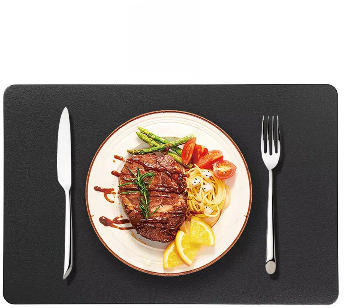 Kunstleren Placemats – Antislip Tafelmatten voor Eettafel en Keuken, Luxe Tafeldecoratie, Set van 4 Stuks met Onderzetters - Zwart